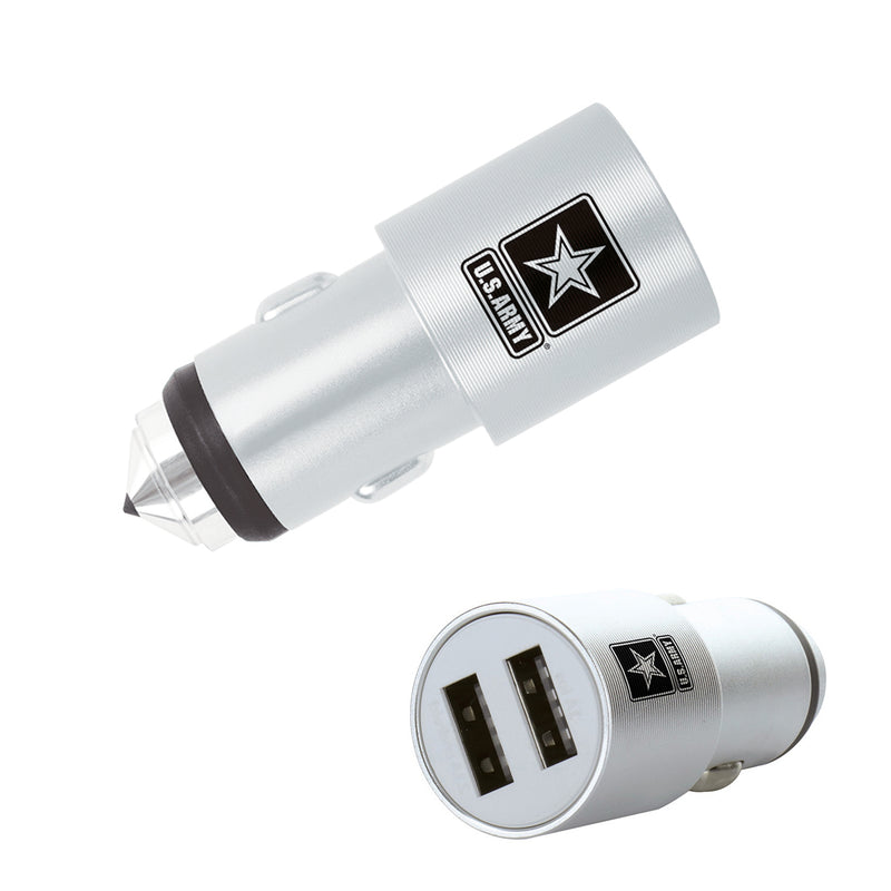 U.S. Army Dual USB Car Charger with Emergency Window Breaker - White