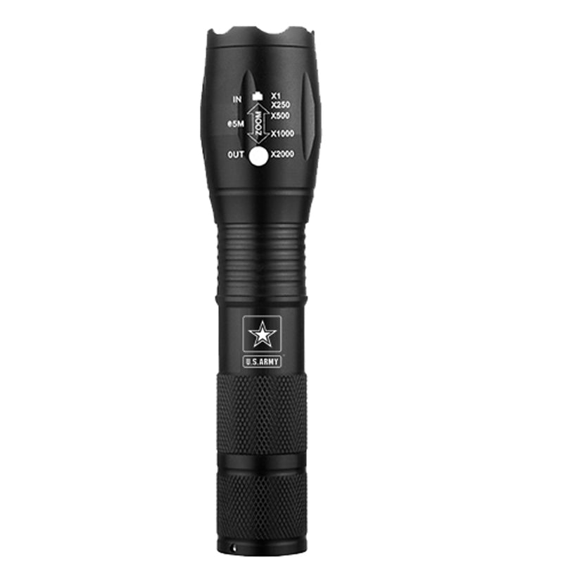 U.S. Army Tactical Military Grade Aluminum Flashlight with Zoom - Black
