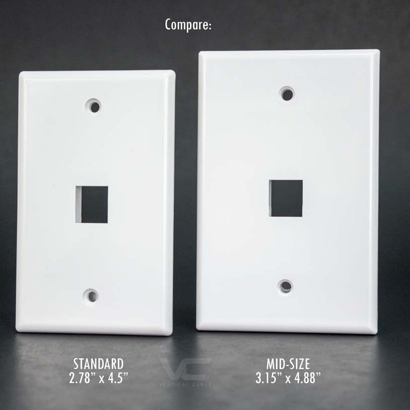 Vertical Cable 1-Port Keystone Mid Size Wall Plate - White