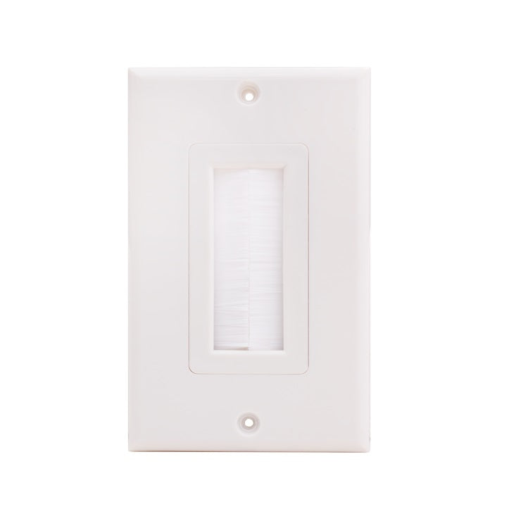 Vertical Cable Brush Type Decora Style Sing Gang Feedthrough Wall Plate - White