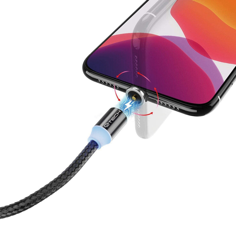 CJ Tech Magnetic Tip 3 in 1 Micro USB, Type C, and Lightning Non MFI Universal Charging Cable with LED Light 6-ft - Black