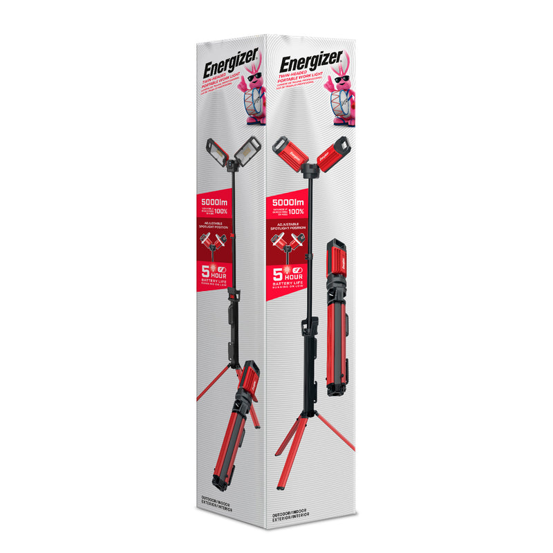 Energizer 5000-lumen Twin Head Portable Rechargeable LED Work Light - Red/Black