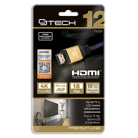 CJ Tech Premium 4K 3D HDMI 2.0 Cable with Ethernet - 3.6-meter (12-ft) - Black