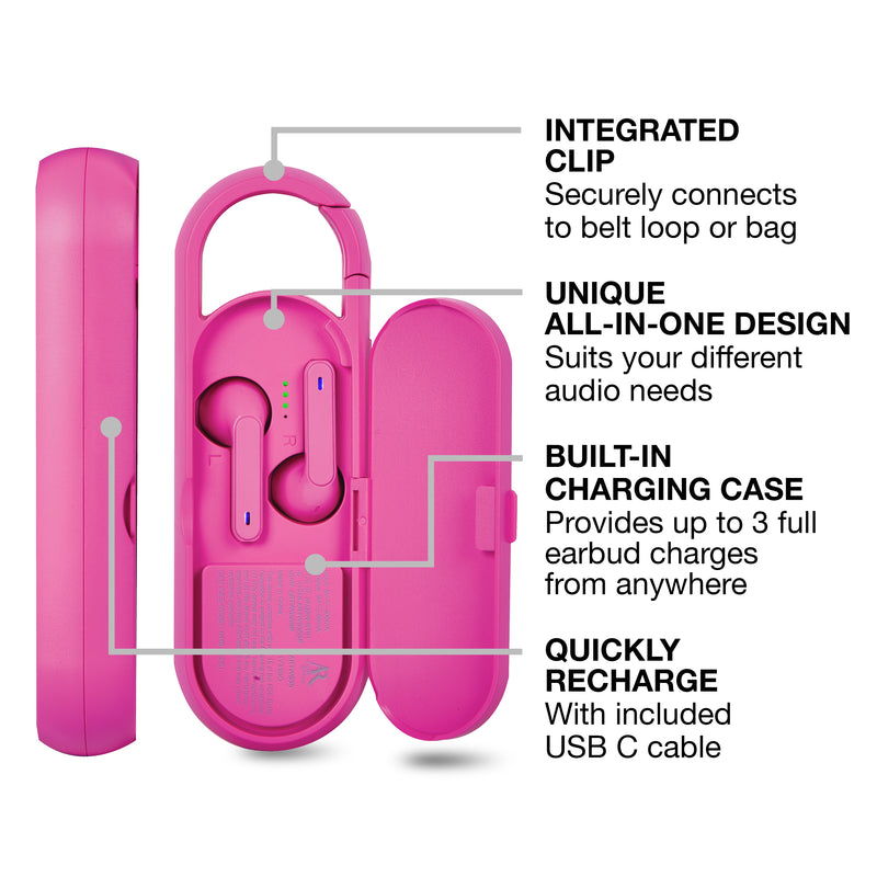 Acoustic Research All-in-1 Duo Wireless Speaker / TWS Earbuds & Charging Case - Pink