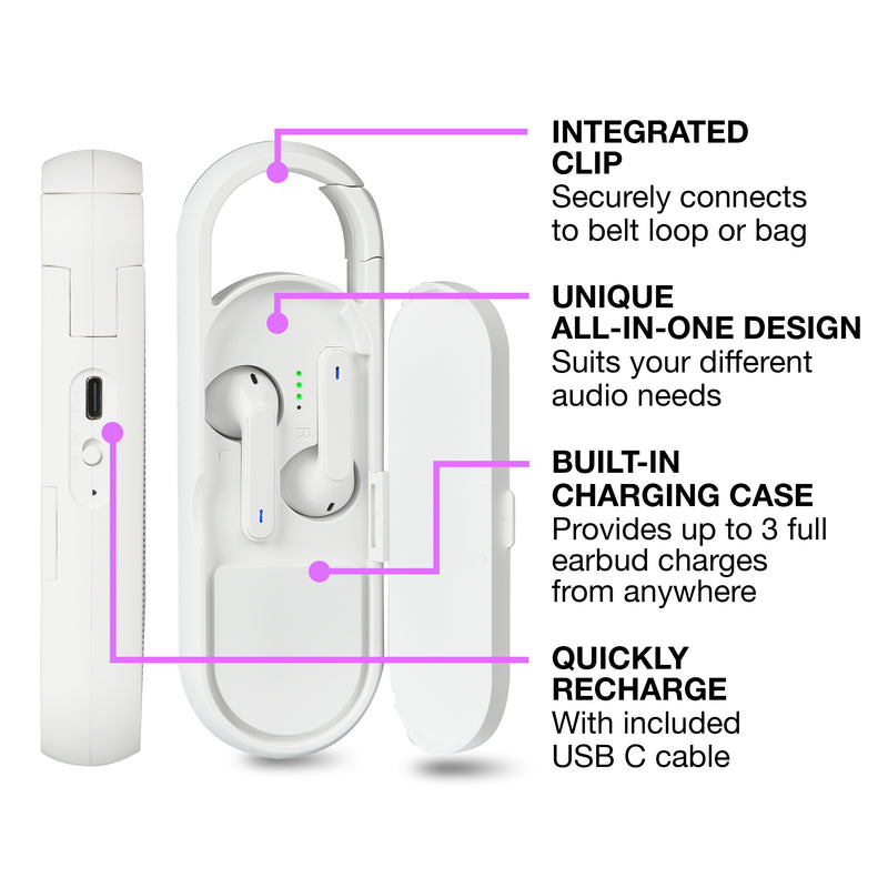 Acoustic Research All-in-1 Duo Wireless Speaker / TWS Earbuds & Charging Case - White