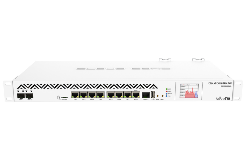 MikroTik 8-GB RAM 8-port Gigabit Ethernet, 2-port SFP+, 1-port Serial Console Cloud Core Router - Rackmountable - White