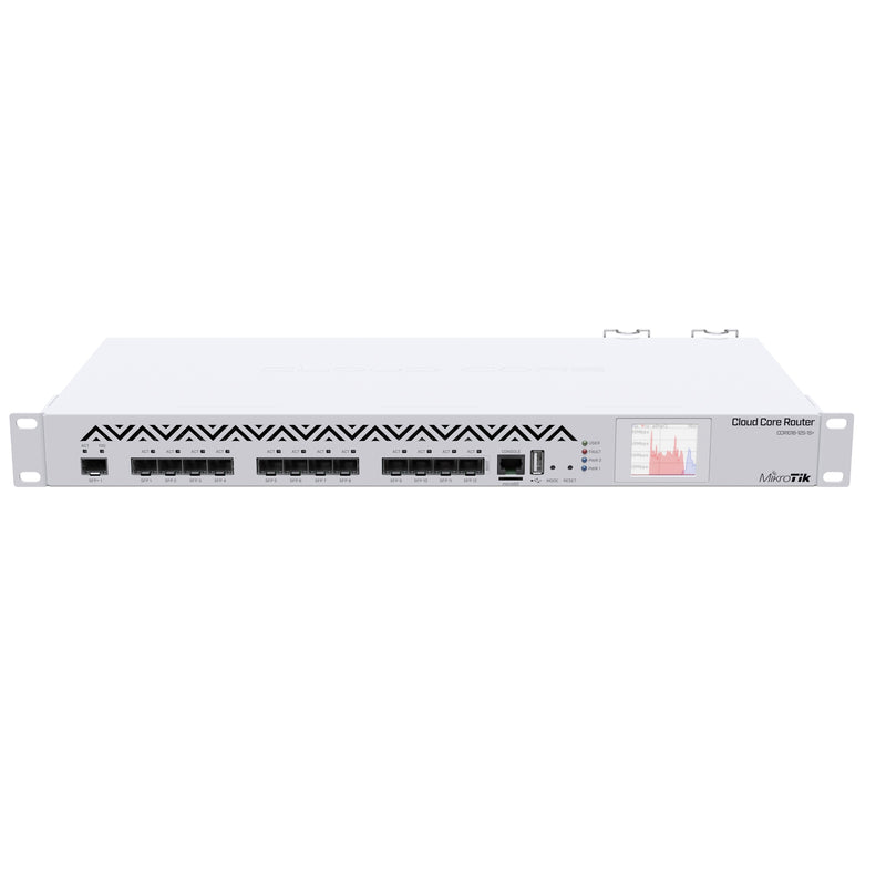 MikroTik 1U Rackmount, 12xSFP Cage, 1xSFP+ Cage, 16-Core 1.2GHz CPU, 2GB RAM, LCD Panel, Dual Power Supplies, RouterOS L6 Cloud Core Router - White