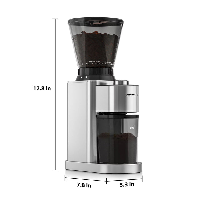 Aromaster Electric Burr Coffee Grinder with 24 Grind Settings - Stainless Steel