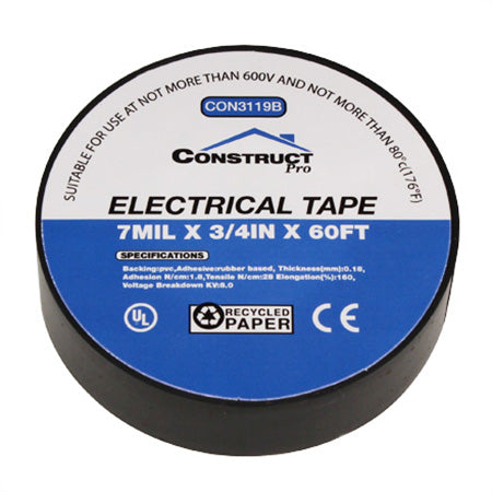 Construct Pro UL-Listed 19-mm (3/4-in) x 18.2-meter (60-ft) Electrical Tape - Black