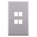 Construct Pro 4-Port Keystone Insert Decora Style Single Gang Wall Plate with Screwless Face - White