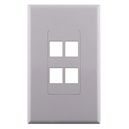 Construct Pro 4-Port Keystone Insert Decora Style Single Gang Wall Plate with Screwless Face - White