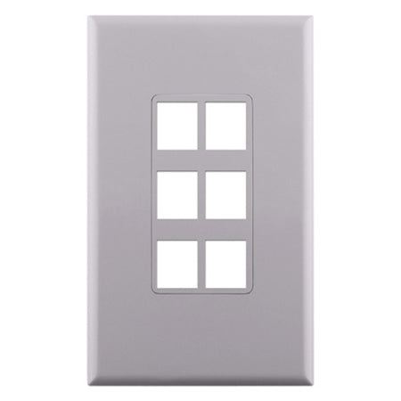 Construct Pro 6-Port Keystone Décora Style Wall Plate with Screwless Face - White