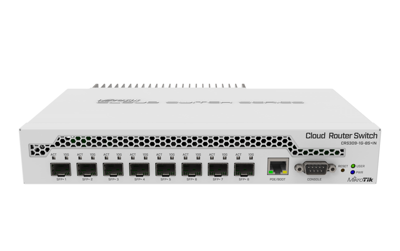 MikroTik 512-MB RAM 1-port Gigabit Ethernet, 8-port SFP+ Cloud Router Switch - White