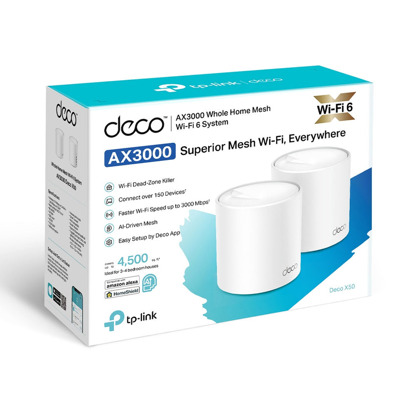 TP-Link Deco X50 AX3000 Whole Home Mesh WiFi 6 System Dual Band IoT Smart Hub Router - 2-pack - White