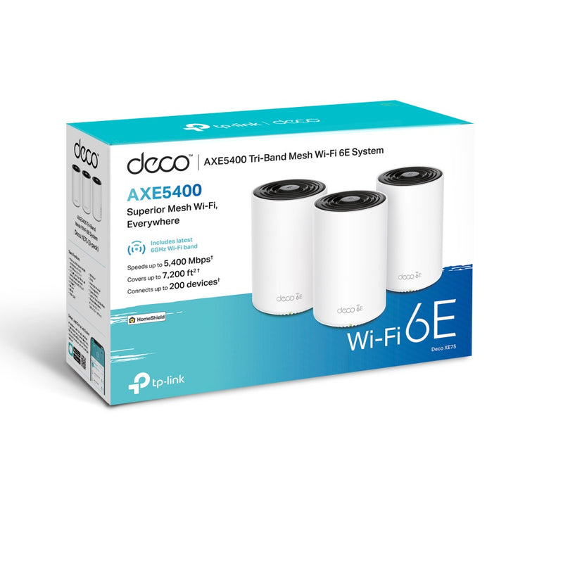 TP-Link Deco XE75 AXE5400 Tri-Band Mesh Wi-Fi 6E System IoT Smart Hub Router - 3-pack - White