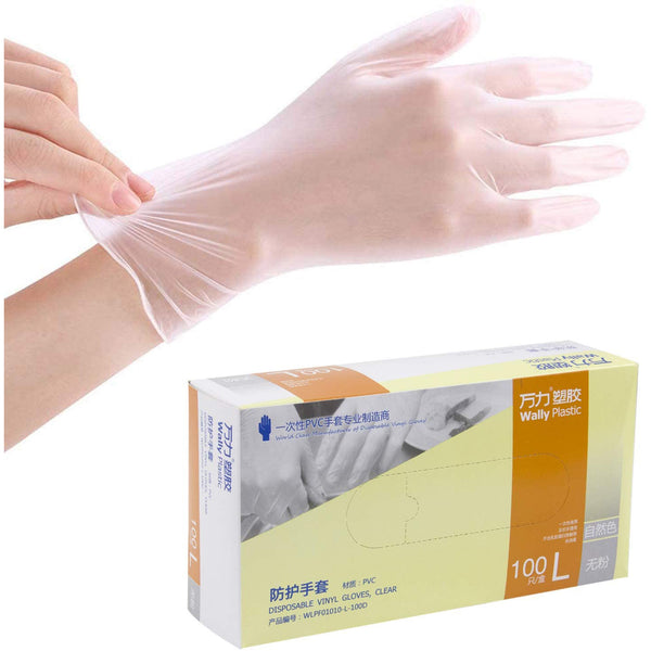 Wally Plastic Clear Vinyl Powder Free Disposable Gloves - Large - 100-pack