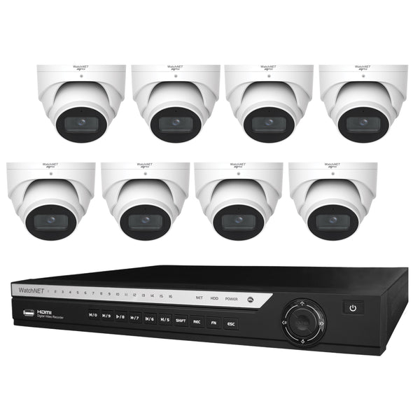 WatchNET 4K 16-channel 2TB PoE NVR Security System with 8 x 5MP IR Turret Cameras - White