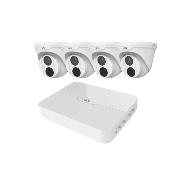 Uniview KIT301- 08LS3/4*3614LB-PF28- 2TB 8-channel 2TB Hard Drive NVR Security System with 4 PoE Smart IR 4MP Fixed Lens IP Dome Cameras - White