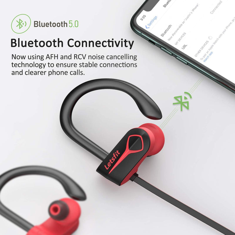 Letsfit U8L Bluetooth Earbud Headphones - Red/Black