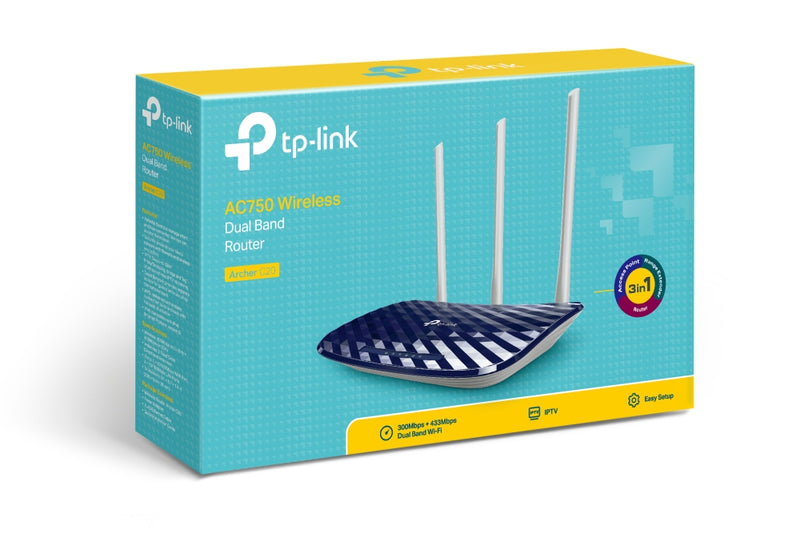 TP-Link AC750 Archer C20 Wireless Dual Band Router - White/Black