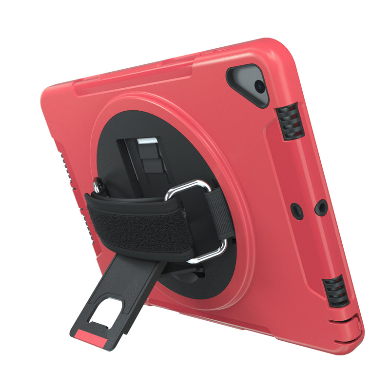 CTA Digital Protective Case with Built-in 360-degree Rotatable Grip Kickstand for iPad 7th and 8th Gen 10.2-in, iPad Air 3 and iPad Pro 10.5-in - Red