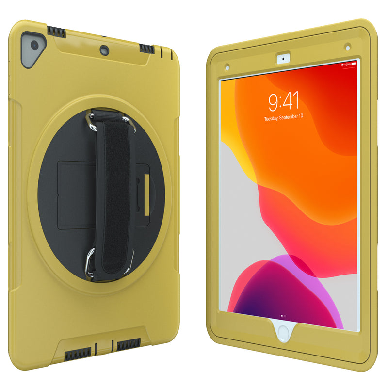 CTA Digital Protective Case with Built-in 360-degree Rotatable Grip Kickstand for iPad 7th and 8th Gen 10.2-in, iPad Air 3 and iPad Pro 10.5-in - Yellow