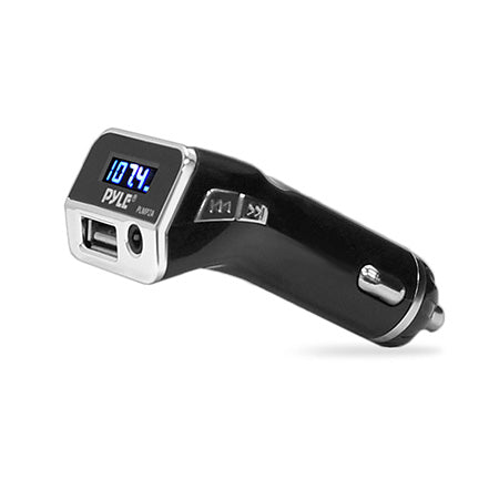 Pyle FM Radio Transmitter with USB Port and 3.5mm AUX Input Car Lighter Adapter - Black