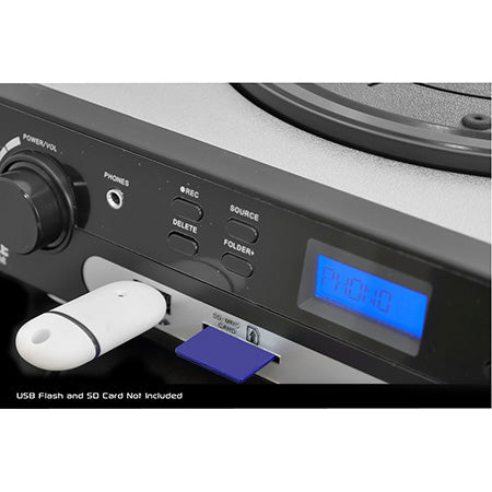 Pyle USB Turntable with Direct to Digital USB/SD Card Encoder and Built-in AM/FM Radio Conversion - Black