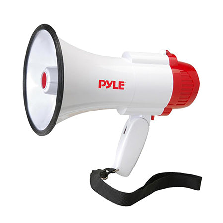 Pyle Compact Megaphone/Bullhorn with Siren Alert, 10-second Memory Playback Record Mode and Adjustable Volume Control - White