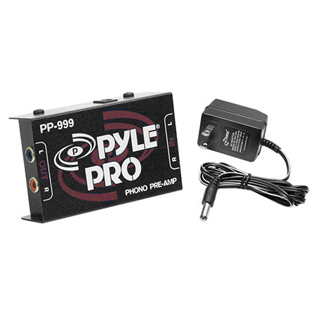 Pyle Compact Ultra-Low Noise Phono Turntable Pre-amp with 12-Volt Adapter - Black