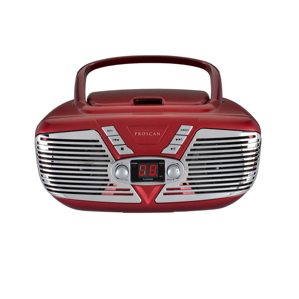 Proscan Portable Retro CD Boombox with AM/FM Radio  - Red