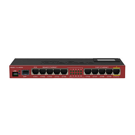 MikroTik 128-MB RAM 5-port Gigabit LAN, 5-port Fast Ethernet LAN and 1-port SFP Router with Desktop Enclosure - Black