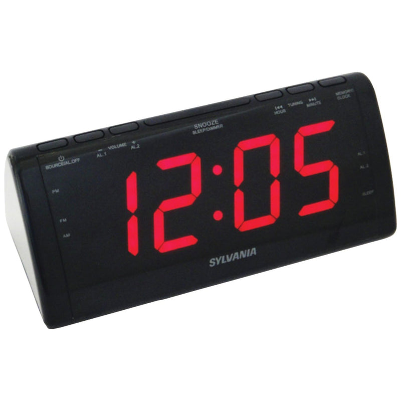 Sylvania 1.8-in Jumbo Digit Alarm Clock with FM Radio and USB Charging Port - Black