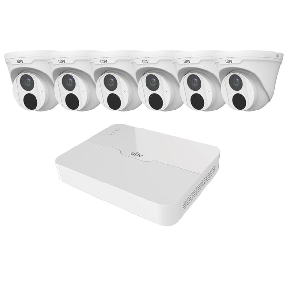 Uniview KIT301-08LS3/6*3614LB-2TB 8-channel 2TB Hard Drive NVR Security System with 6 PoE Smart IR 4MP Fixed Lens IP Dome Cameras - White