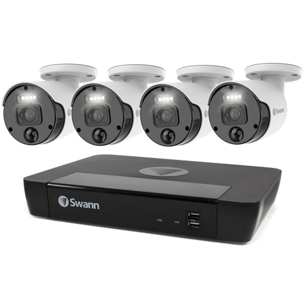 Swann Master 4K Ultra HD 8 Channel 2TB Hard Drive NVR Security System with 4 x 4K Heat and Motion Detection Spotlight IP Security Cameras (NHD-875WLB) - White