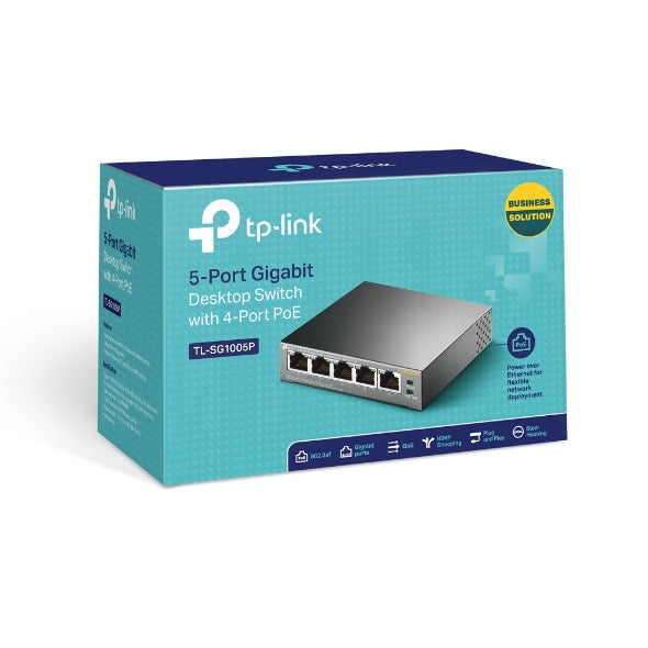 TP-Link 5-Port Gigabit Desktop Switch with 4-Port PoE and 5 Gigabit RJ45 Ports - Grey