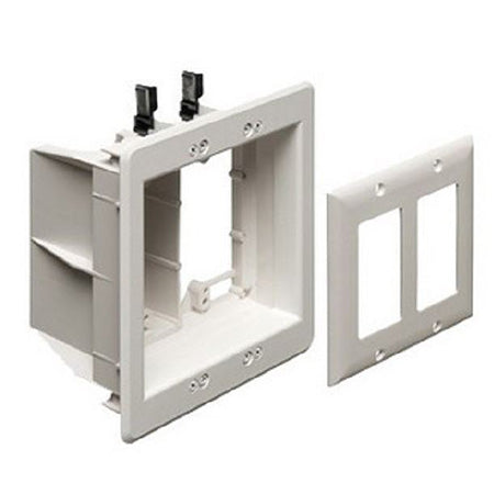 Arlington Two-Gang Recessed Electrical Box with Grounding Clip - White