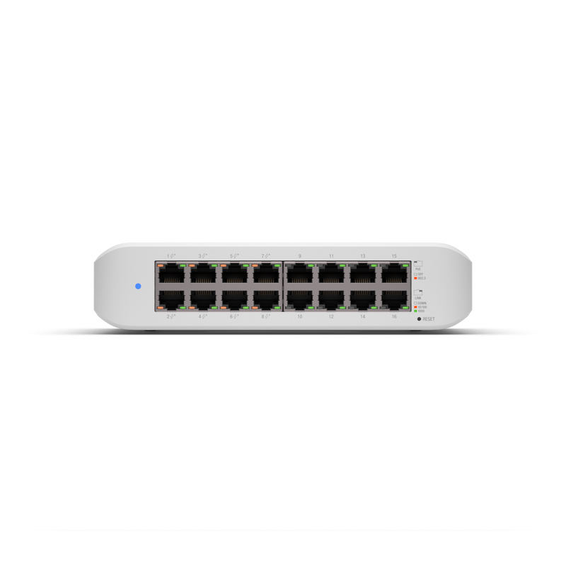 Ubiquiti UniFi Switch Lite Managed 16-port Gigabit Ethernet Switch with 8-port Auto-Sensing 802.3at PoE+ - White