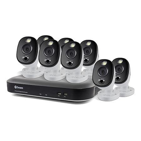 Swann 4K Ultra HD 8-channel 2TB Hard Drive DVR Security System with 8 x Heat and Motion Sensing Bullet Cameras - White